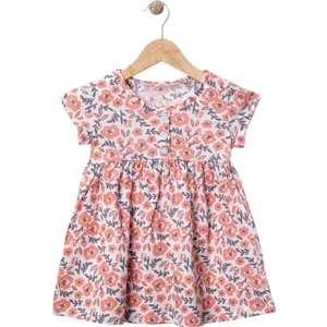 Düğmeli Çiçekli Elbise Nar Çiçeği