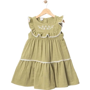 Robası Nakışlı Müslin Elbise Yeşil