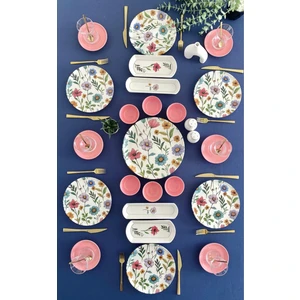 Flora Model 6 Kişilik 23 Parça Çay Tabaklı Kahvaltı Takımı (Pembe)
