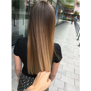 Kumral Kahverengi Düz Sarı Ombreli Saç Çıt Çıtlı Postiş 60 cm 110 gr Isıya Dayanıklı Yarımay
