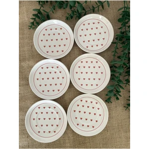 Love Kırmızı Kalp Model 6'lı Çay Tabağı