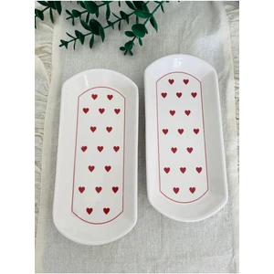 Love Kırmızı Kalp 2 Adet Oval Tabak