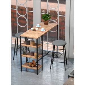 Retodesign Raflı Yuvarlak Tabureli Bar Takımı 4651A