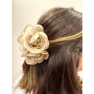 Kadın Açık Krem Renk Gül Figürlü Mandal Toka, Saç Tokası