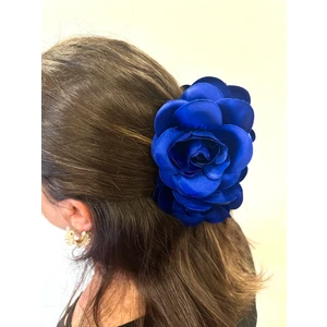 Kadın Mavi Renk Gül Figürlü Mandal Toka, Saç Tokası