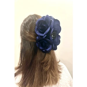 Kadın Lacivert Renk Gül Figürlü Mandal Toka, Saç Tokası
