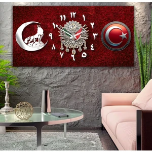 Saatli Osmanlı Tuğrası Panoramik Kanvas Tablo