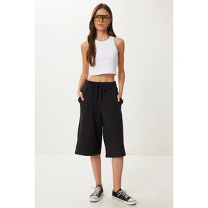 Cepli Esnek Örme Eşofman Şort LUB0126 SİYAH