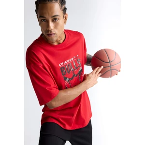 %100 Pamuk NBA Chicago Bulls Oversize Geniş Kalıp Bisiklet Yaka Kısa Kollu Tişört E5911AX25AU