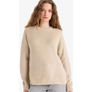 Regular Fit Bisiklet Yaka Selanik Kumaş Basic Düz Triko Kazak