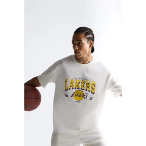 %100 Pamuk NBA Los Angeles Lakers Oversize Geniş Kalıp Bisiklet Yaka Kısa Kollu Tişört E5871AX25AU