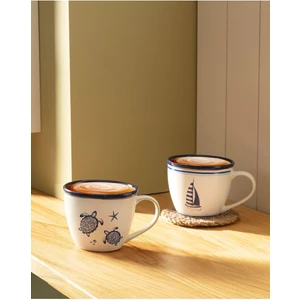 Madame Coco Marine Ocean 2'li Kupa Seti - Mavi/Beyaz - 245 ml