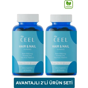 Vita Ceel 2'li Vegan Saç Tırnak Vitamini Çiğnenebilir Gummy Biotin 5000, Vitamin D, Folik Asit, At Kuyruğu