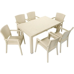 Rattan Masa Takımı 90x150 Camsız Masa 6 Kişilik Sandalye Seti Bahçe Balkon Teras Takımı