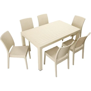 Rattan Masa Takımı 90x150 Camsız Masa 6 Kişilik Rattan Sandalye Seti Bahçe Balkon Teras Takımı