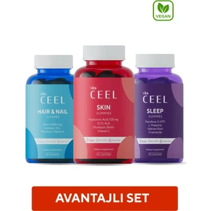 Vita Ceel 3'lü Cilt Vitamini, Uyku Vitamini ve Saç&Tırnak Gummy Vegan Çiğnenebilir Vitamini