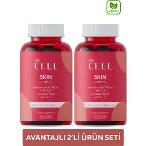 Vita Ceel 2'li Vegan Cilt Vitamini Çiğnenebilir Gummy, Hyaluronic Acid, Vitamin C, Glutatyon, Q10, Ala, Biotin