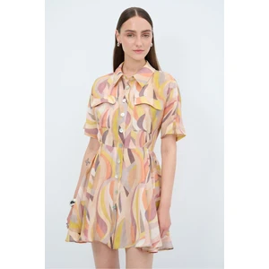 Desenli Keten Elbise