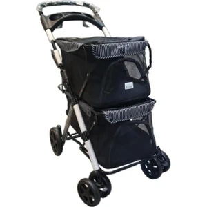 İki Katlı Evcil Hayvan Arabası 85x51x100cm Siyah Max 10+10 Kg