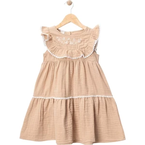 Robası Nakışlı Müslin Elbise Bej