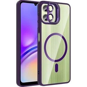 Galaxy A06 Kılıf Standlı ve Kamera Lens Hediyeli M-Safe Şarj Özellikli Mkst Etro Kapak - Derin Mor