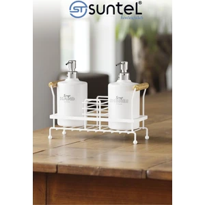 2’li Metal Standlı Plastik Sıvı Sabun Şişesi Sabunluk 500 ml Beyaz