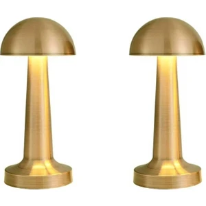 2 Adet Masa Üstü Lamba - Ledli Masa Lambası - Şarjlı Mantar Gece Lambası LED Abajur - Gold Renk