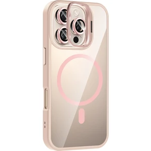 iPhone 16 Pro Max Uyumlu Kılıf Standlı M-Safe Özellikli Etro Kapak + Lens Koruma Pembe