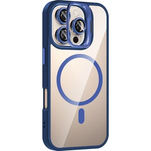 iPhone 16 Pro Uyumlu Kılıf Standlı M-Safe Özellikli Etro Kapak + Lens Koruma Lacivert