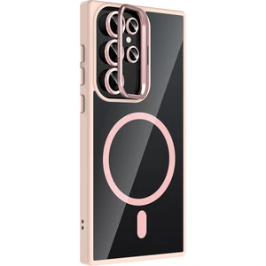 Samsung Galaxy S22 Ultra 5g Uyumlu Kılıf Standlı M-Safe Özellikli Etro Kapak + Lens Koruma Pembe