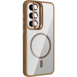 Samsung Galaxy S25 Uyumlu Kılıf Standlı M-Safe Özellikli Etro Kapak + Lens Koruma Çöl Titanyum