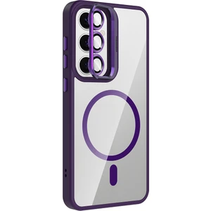 Samsung Galaxy S24 Fe Uyumlu Kılıf Standlı M-Safe Özellikli Etro Kapak + Lens Koruma Derin Mor