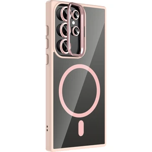 Samsung Galaxy S24 Ultra Uyumlu Kılıf Standlı M-Safe Özellikli Etro Kapak + Lens Koruma Pembe