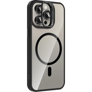 iPhone 15 Pro Max Uyumlu Kılıf Standlı M-Safe Özellikli Etro Kapak + Lens Koruma Siyah