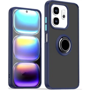 Infinix Smart 9 Uyumlu Kılıf Montreal Yüzüklü Mıknatıslı Kamera Korumalı Silikon Lacivert