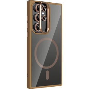 Samsung Galaxy S24 Ultra Uyumlu Kılıf Standlı M-Safe Özellikli Etro Kapak + Lens Koruma Çöl Titanyum