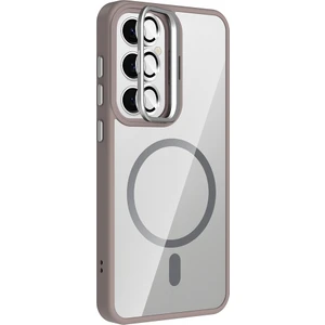 Samsung Galaxy S24 Fe Uyumlu Kılıf Standlı M-Safe Özellikli Etro Kapak + Lens Koruma Gri