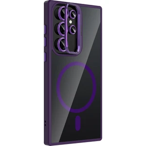 Samsung Galaxy S22 Ultra 5g Uyumlu Kılıf Standlı M-Safe Özellikli Etro Kapak + Lens Koruma Derin Mor