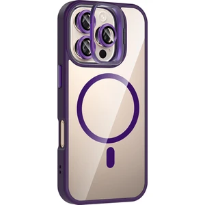 iPhone 16 Pro Max Uyumlu Kılıf Standlı M-Safe Özellikli Etro Kapak + Lens Koruma Derin Mor