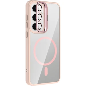 Samsung Galaxy S24 Fe Uyumlu Kılıf Standlı M-Safe Özellikli Etro Kapak + Lens Koruma Pembe