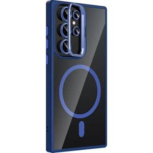 Samsung Galaxy S22 Ultra 5g Uyumlu Kılıf Standlı M-Safe Özellikli Etro Kapak + Lens Koruma Lacivert