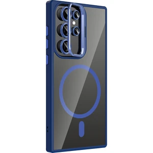 Samsung Galaxy S24 Ultra Uyumlu Kılıf Standlı M-Safe Özellikli Etro Kapak + Lens Koruma Lacivert