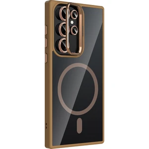 Samsung Galaxy S22 Ultra 5g Uyumlu Kılıf Standlı M-Safe Özellikli Etro Kapak + Lens Koruma Çöl Titanyum