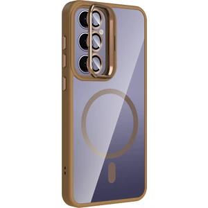 Samsung Galaxy S24 Plus Uyumlu Kılıf Standlı M-Safe Özellikli Etro Kapak + Lens Koruma Çöl Titanyum