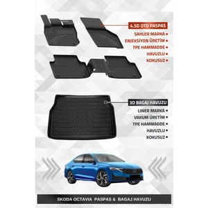Skoda Octavia 2020+ Uyumlu 4.5d Premium Havuzlu Oto Paspas ve Liner Marka 3D Bagaj Havuzu
