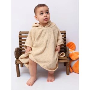 Organik Pamuk Kapşonlu Plaj Çocuk Bebek Panço Bornoz Banyo Havlu Kapüşonlu 2-4 yaş Panço Boy 50cm En 60cm