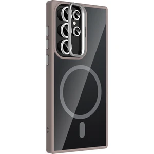 Samsung Galaxy S22 Ultra 5g Uyumlu Kılıf Standlı M-Safe Özellikli Etro Kapak + Lens Koruma Gri