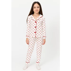 E Çocuk Kız Çocuk Pamuklu Düğmeli Uzun Kollu Pijama Takımı - 1507 -1508