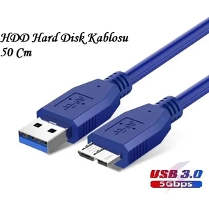 USB 3.0 HDD Harddisk Taşınabilir Hard Disk Kablosu / Mavi 50 Cm / Micro Usb-B / Hızlı Veri Aktarımı
