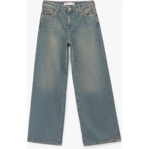 Düşük Bel Düz Paça Pamuklu Straight Yıkamalı Bol Jean Pantolon - Loose Straight Fit Jean